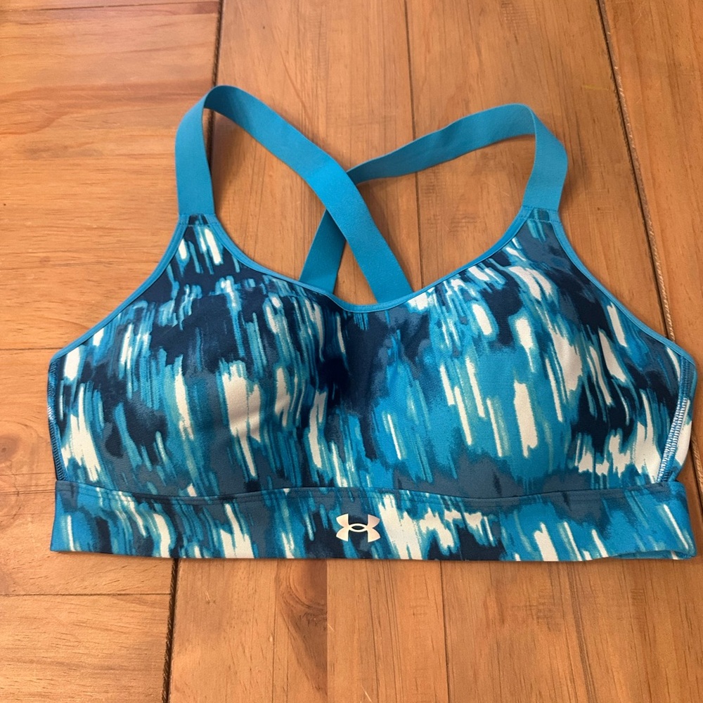 Under Armour Teal and Navy Patterned Sports Bra